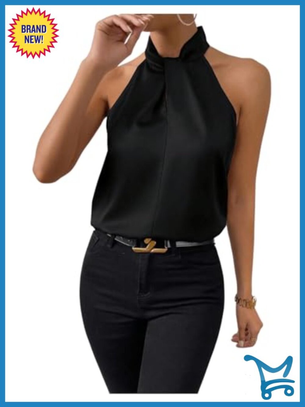 SweatyRocks Womens Twist Front Halter Sleeveless Satin Blouse Top
